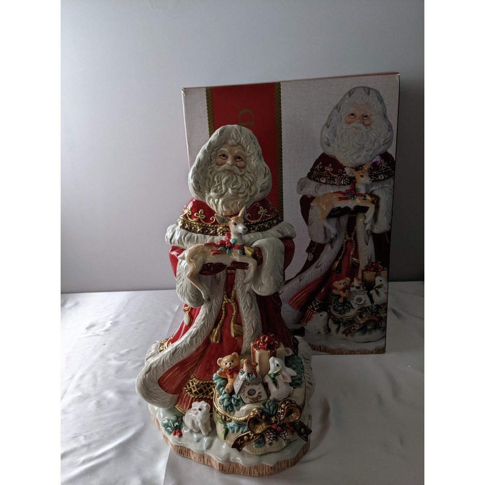 Fitz and Floyd Yuletide Holiday Christmas Santa Figurine 18.5" Red Gold Ceramic